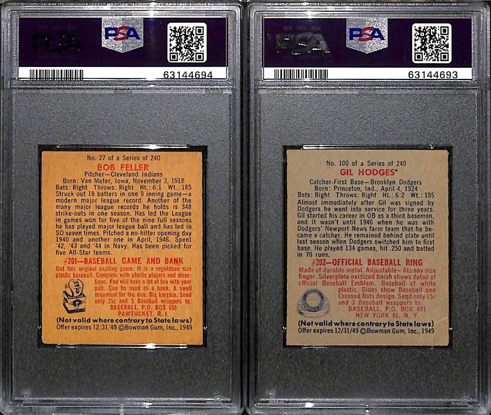 1949 Bowman Lot - Bob Feller #27 (PSA 4) & Gil Hodges #100 (PSA 3)